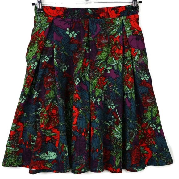 Lularoe Madison Skirt Red Blue Green Purple Floral Size‎ S Small Pockets - Picture 1 of 10
